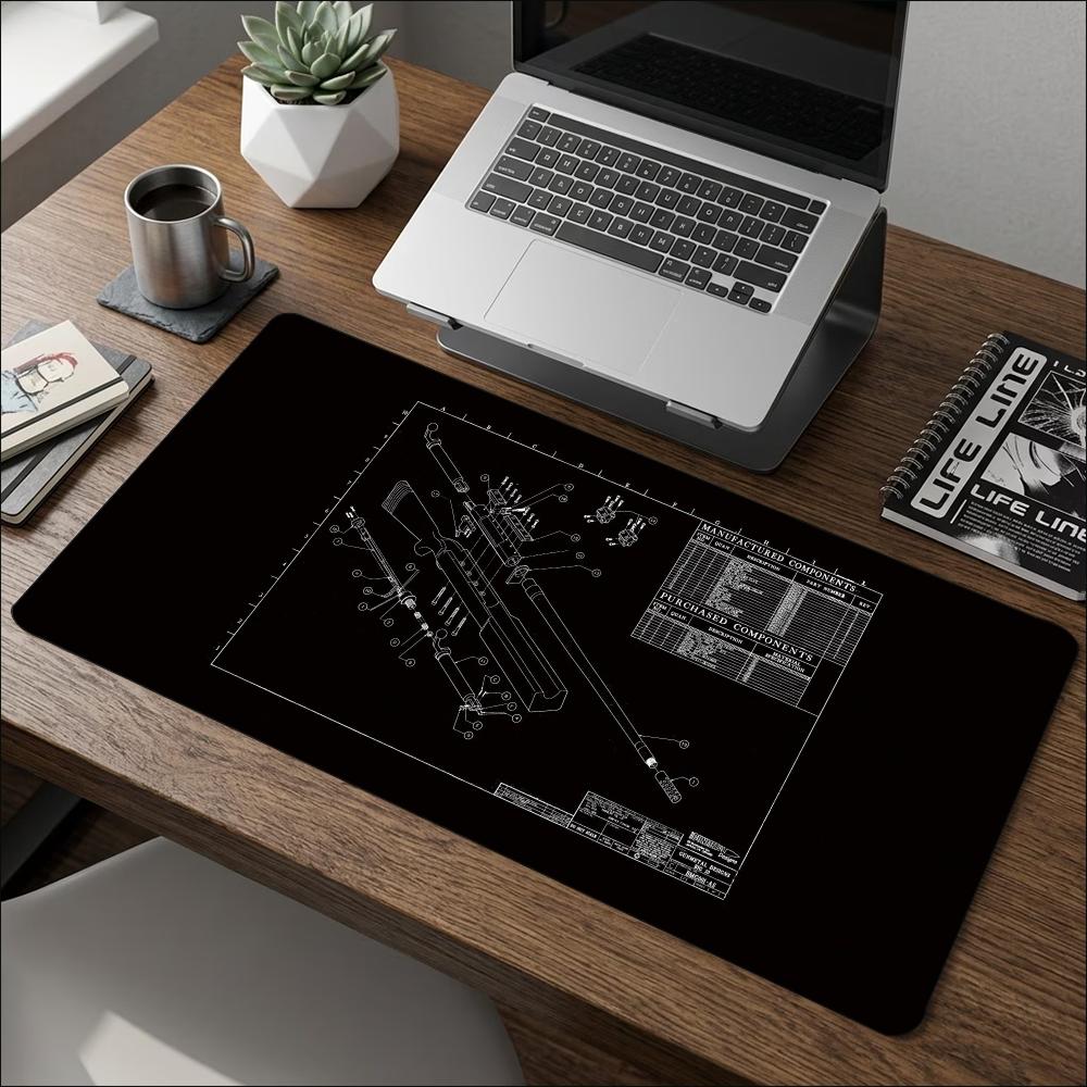 Equipment Blueprint Technical Drawing Large Mouse Pad NonSlip Rubber With Stitched Edges For Gaming Setup And Daily Office Work