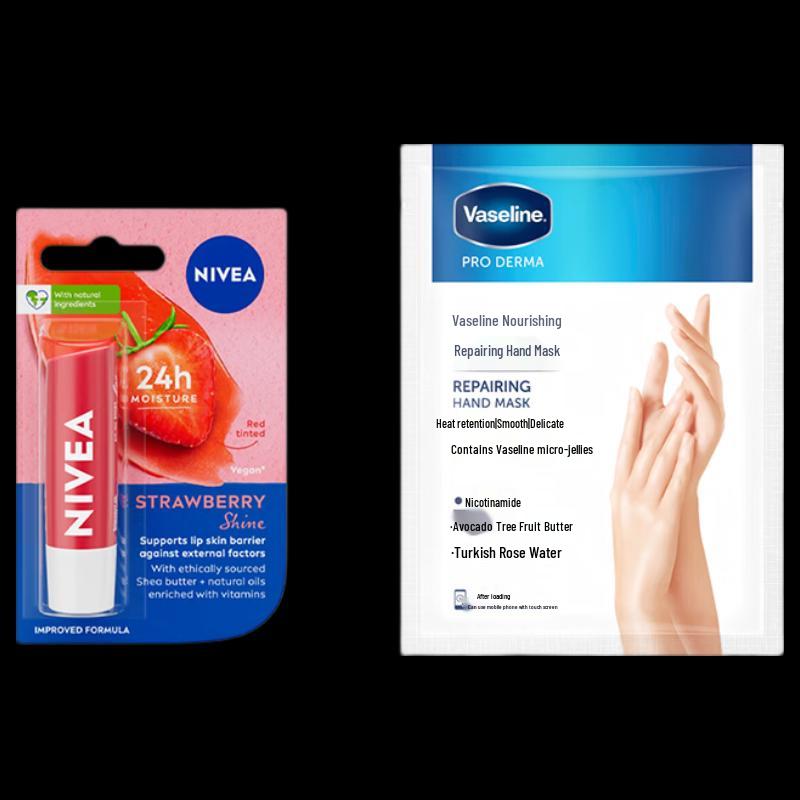 Nivea Zestaw do pielęgnacji ust Truskawka & Wazelina + Maska na dłonie