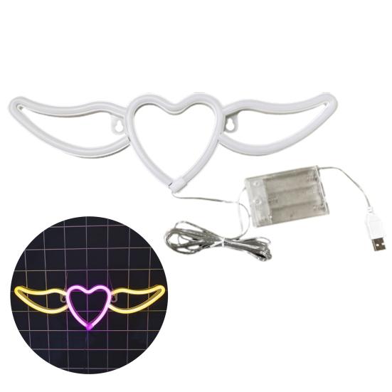 Flying Heart Neon Light Wings Design Kreativ form USB/batteridrevet neonskilt LED-lampe Festdekorasjon