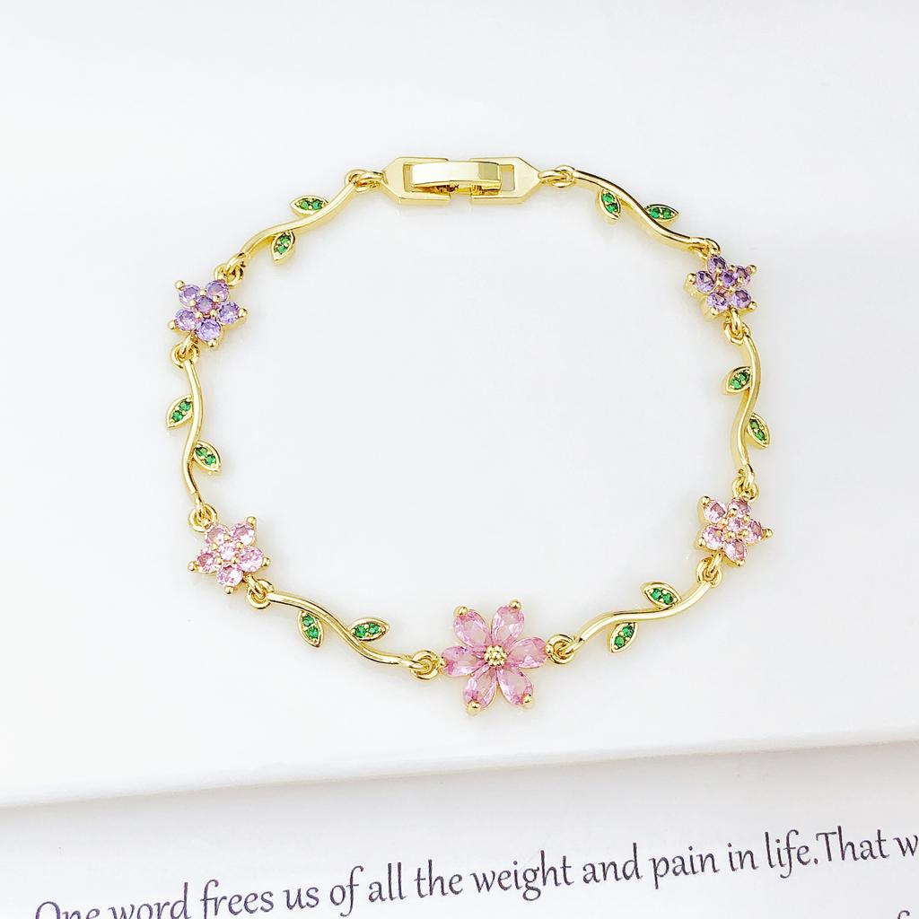 Hot Sale Rhinestone Bowknot Floral Bracelet Gold Plated Crystal Flower Vine Bracelet Fashion Wedding Party Jewelry Gift for Her
