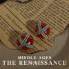 Vintage Burgundy Red Enamel Drop Earrings - Retro French Style Studs