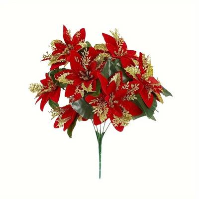 Weihnachten Kunstblumen Gold Rot Glitzernder Weihnachtsstern mit Klemmen Christbaumschmuck DIY Kranz Hochzeit Neujahrsdekorationen