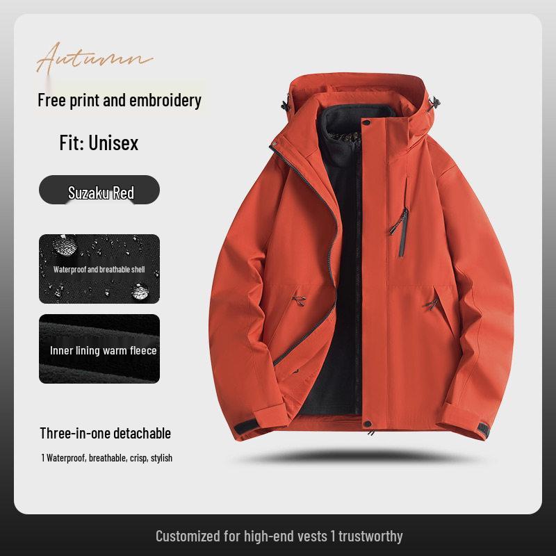 Three-in-One Expedition Jacket: Custom Winter Workwear with Logo Printing, Team Cotton Jacket, Plus Velvet Thickened.