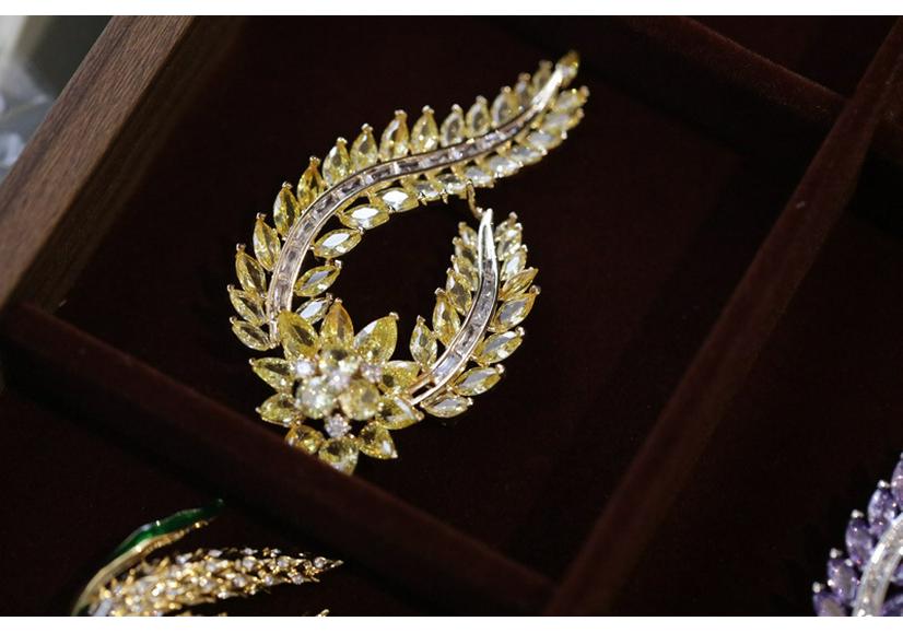 Elegant Copper & Zirconia Wheat Ear Brooch for Women s Suits and Dresses