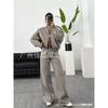 Women Casual Sporty Tracksuit Set Short Sleeve Zip Up Jacket High Waist Wide Leg Pants Loungewear