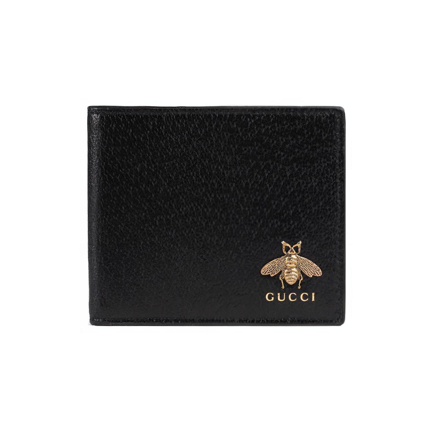 

Gucci Metal Bee Decorated Hot Stamped Logo Double Fold Leather Wallet Men wallet Black 523664-DJ20T-1000 Gift Set(Basic Set+Box+Shopping Bag)