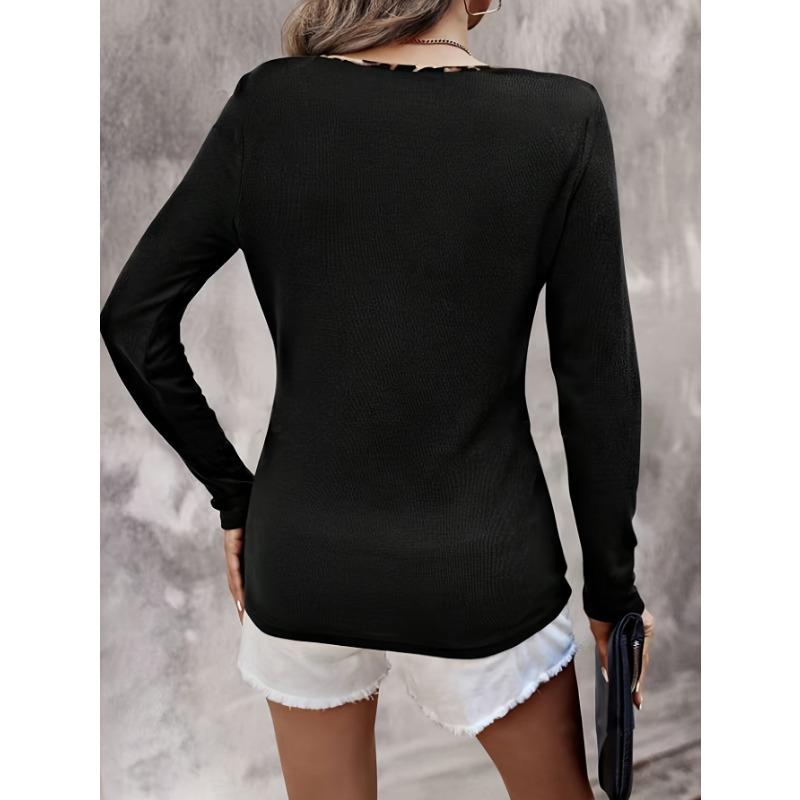 

Женский осенне-зимний элегантный темпераментный топ с V-образным вырезом и длинными рукавами M чёрный