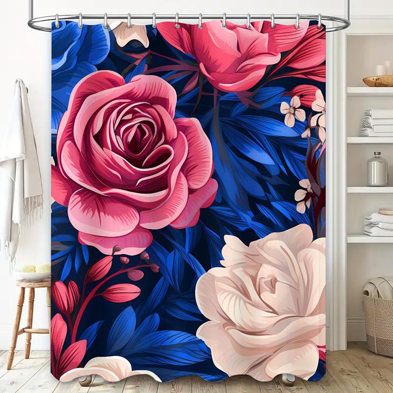 Beautiful Floral Shower Curtain Decor 180X270Cm Waterproof Fabric With Rose Print For Bathroom Accessories Home Decor #3Dillustr