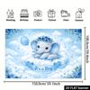 2D Plane Cloud Elephant Theme Background Cloth - Light Blue Dreamy Style  Decorated with Balloons  Stars and Blue Roses