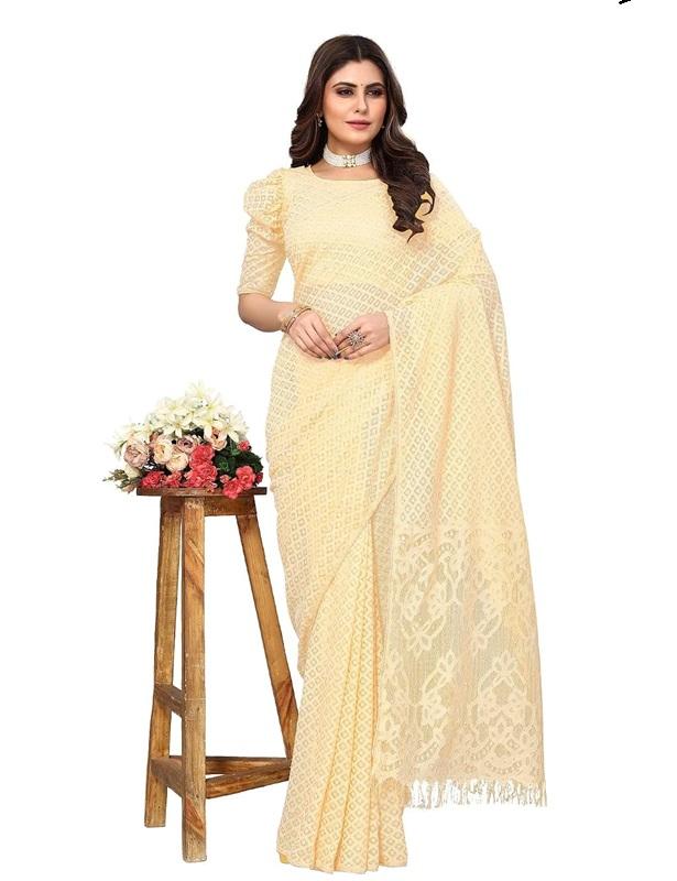 TreegoArt Fashion Women's Net Indian Party Wear Saree With Unstitched Blouse Piece - Pack Of 1