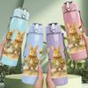 1PC Three Rabbit Doll Figures 750ml Color Plastic Sports Water Bottle Leakproof Flip Straw Lid Suitable for Sports Office Home Use