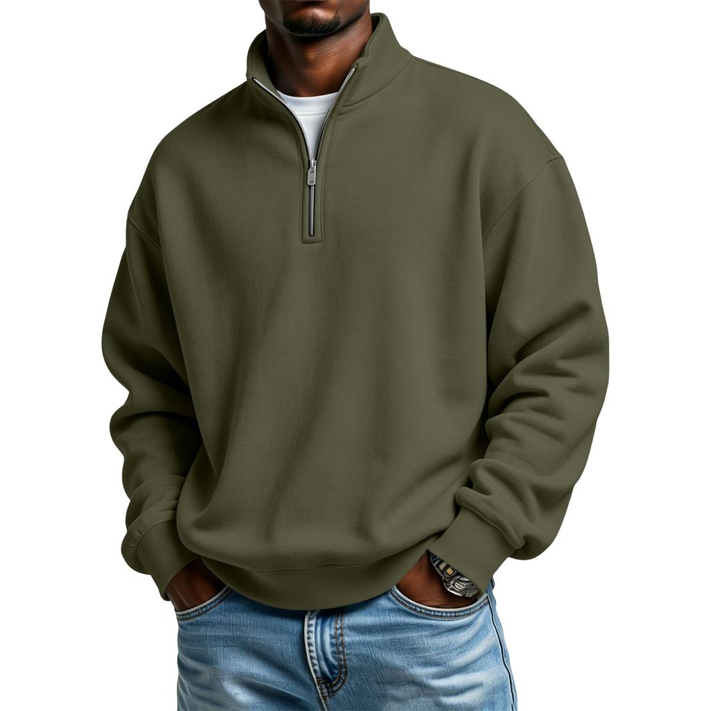 Men's Casual Half-Zip Stand Collar Sweatshirt Color Winter Long Sleeve Pullover