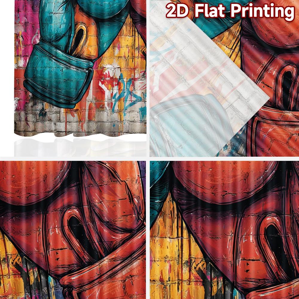 2D Flat Printing 2pcs Curtain Curtains Colorful Boxing Gloves Digital Printed Polyester Drapes Birthday Party Perfect for