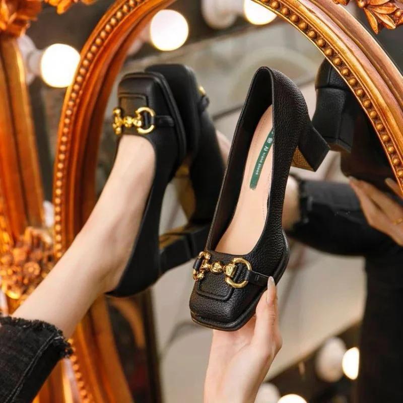 Mote 2024 sommer ny mote komfortable damesko med firkantet tå, casual, lav utringning