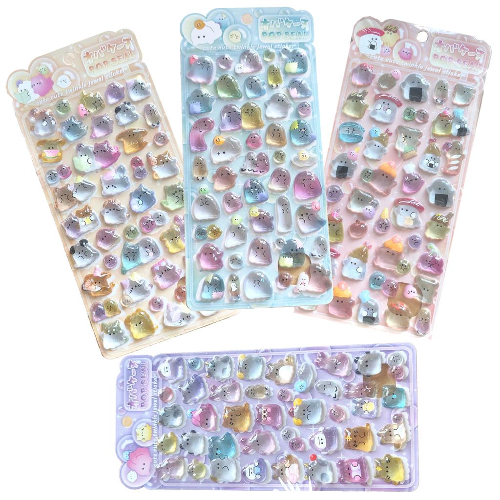 New Hotcute 3D Ghost Family Relief Crystal Stickers - Kids Educational Reward Decals For Phone Album Handicraft & Diy Decor