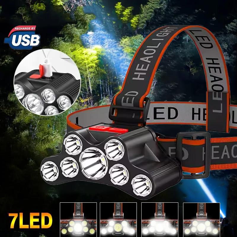 7 LED High Power Headlamp USB Rechargeable Head Flashlight Lantern Torch 4 Modes Waterproof Built-in Battery Camping Fishing