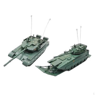 2 Pieces 1/72 Armored Tank Toy Chariot Model with Rotation Fort Tracked Crawler Puzzle
