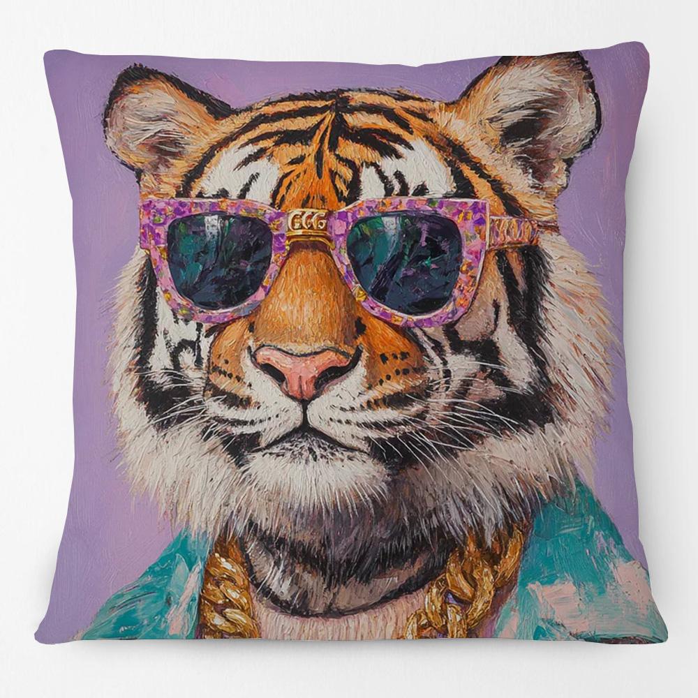 Hipster Fashion Animals Tiger Giraffe Highland Cow Cat Leopard Poster Print Decorative Cushion Cover Pillow Case
