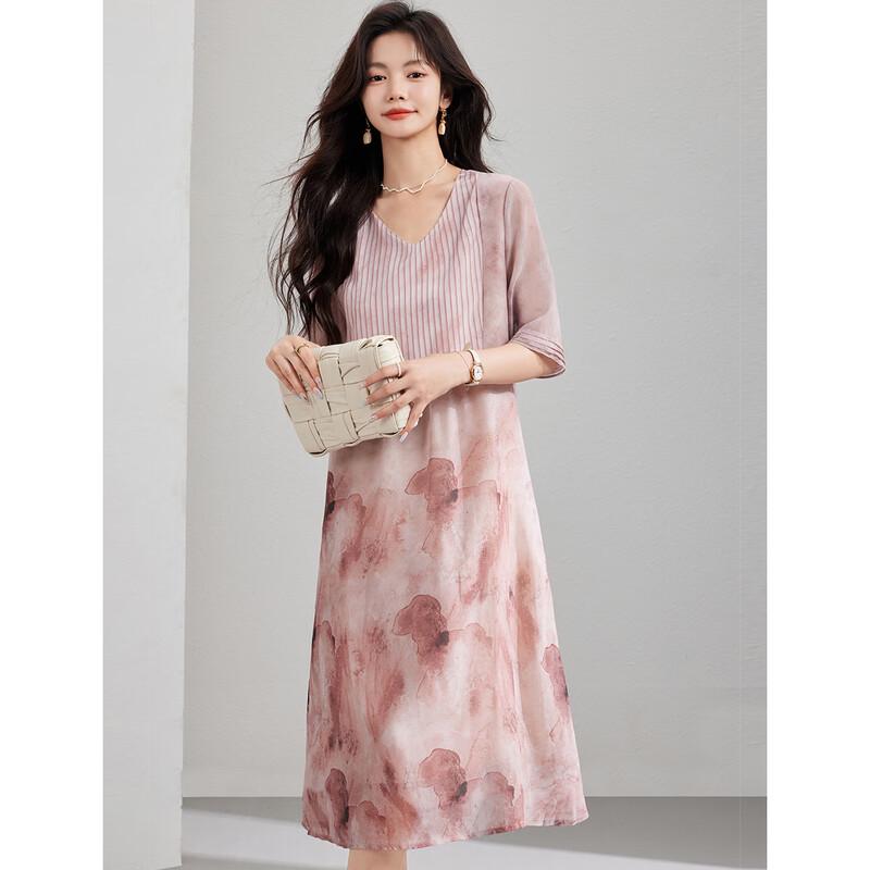ORIGIN New Chinese Style Printed V-neck A-line Dress M