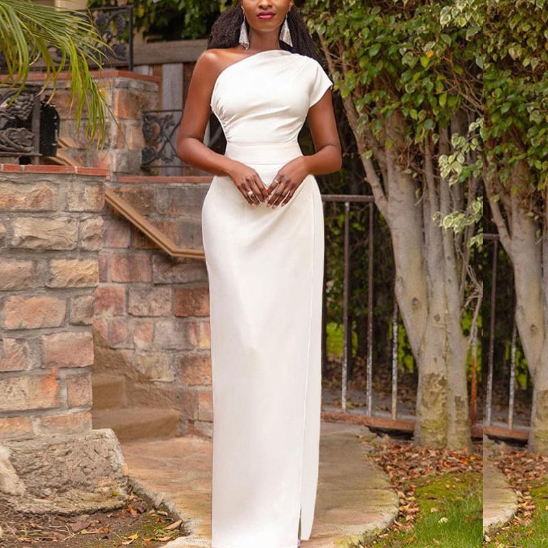 New women's clothing single shoulder high waist front split temperament dress hot dress dress