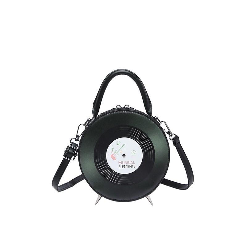 Niche Design Bag Women s Ins Style Retro Record Cross-body Funny Commuting Small Round зелёный