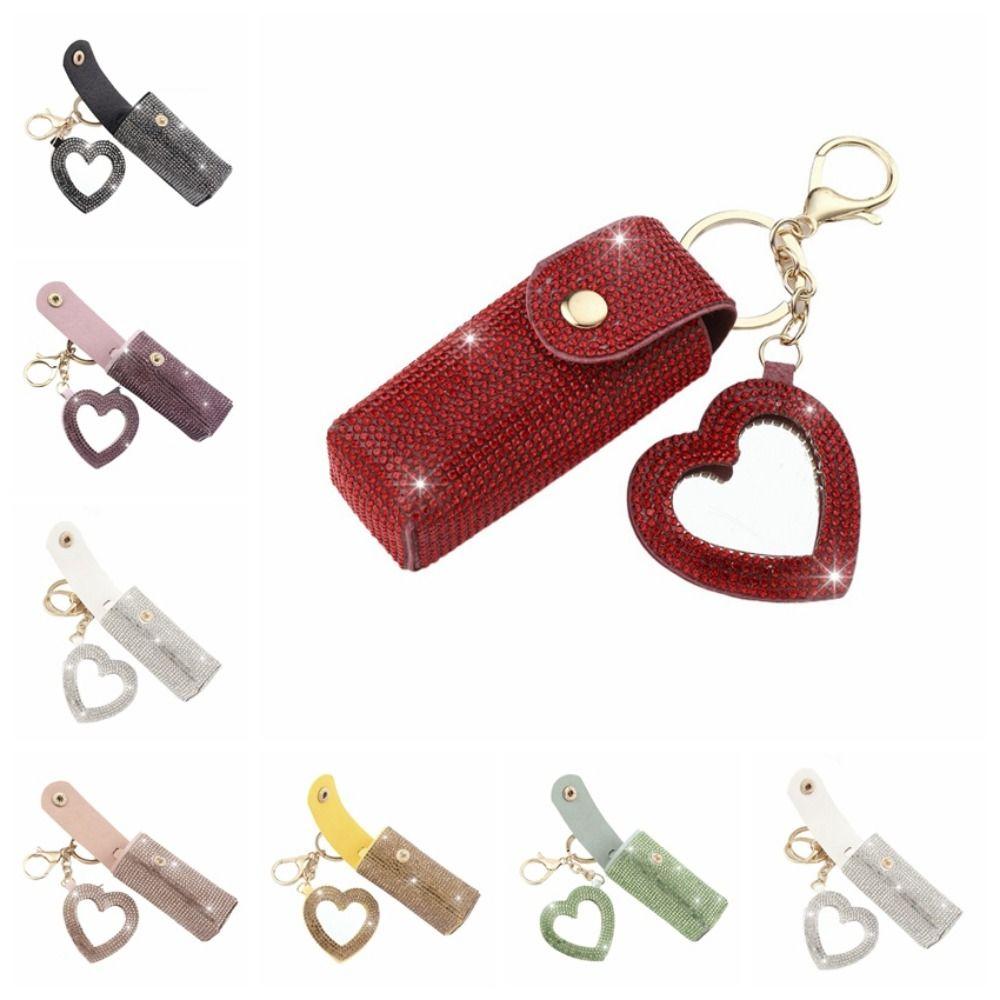 Portable Lipstick Organizer Keychain Bling Rhinestone Lipstick Holder  Girls