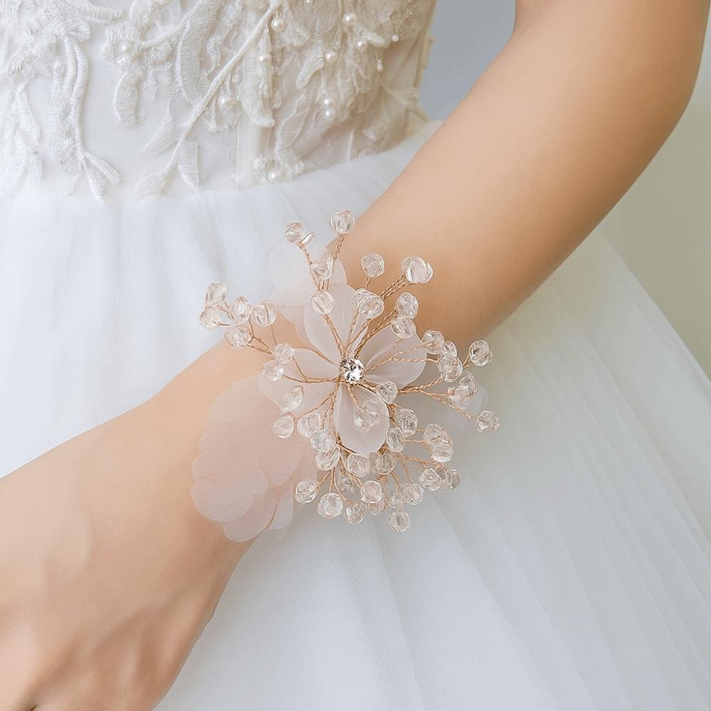 Photo Props Crystal Beads Bracelet Pearl Rhinestone Hand Flower  Wedding Party