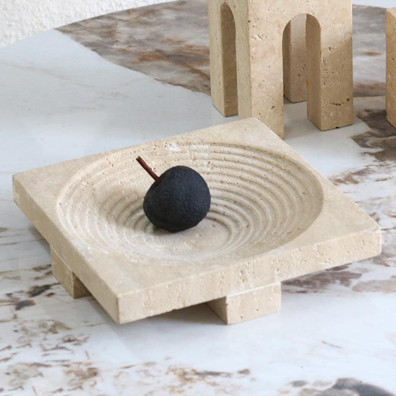Wabi-Sabi Faux Stone Square Tray: Creative Carved Pattern for Incense, Coffee Table, or Fruit Bowl.