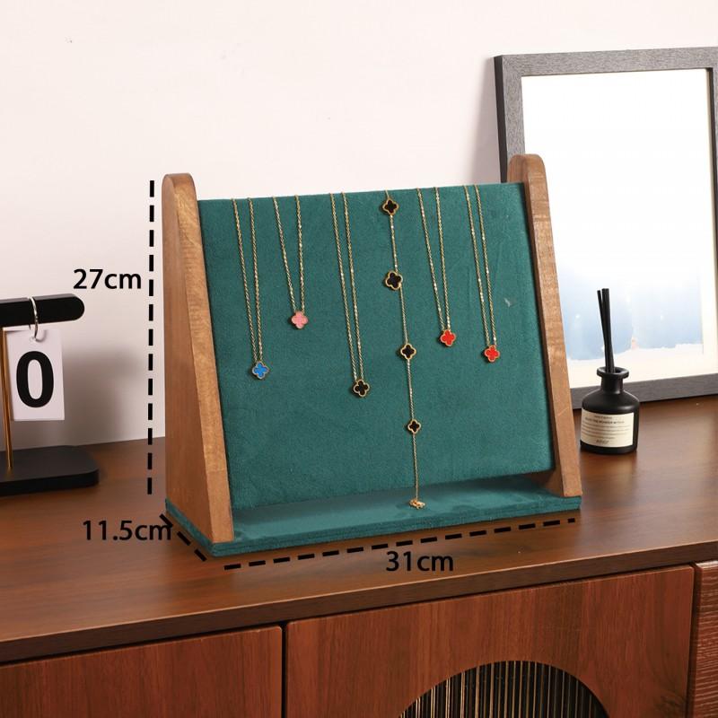 Wooden Slant Jewelry Display Stand Desktop Organizer Rings Necklaces Vintage Style