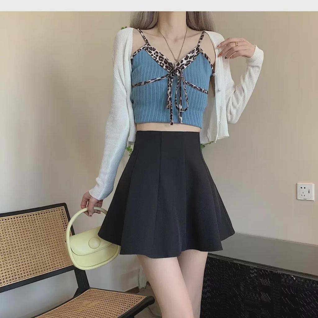 Women's Black High-Waist Fluffy A-Line Skirt - Spring 2024 Fashion