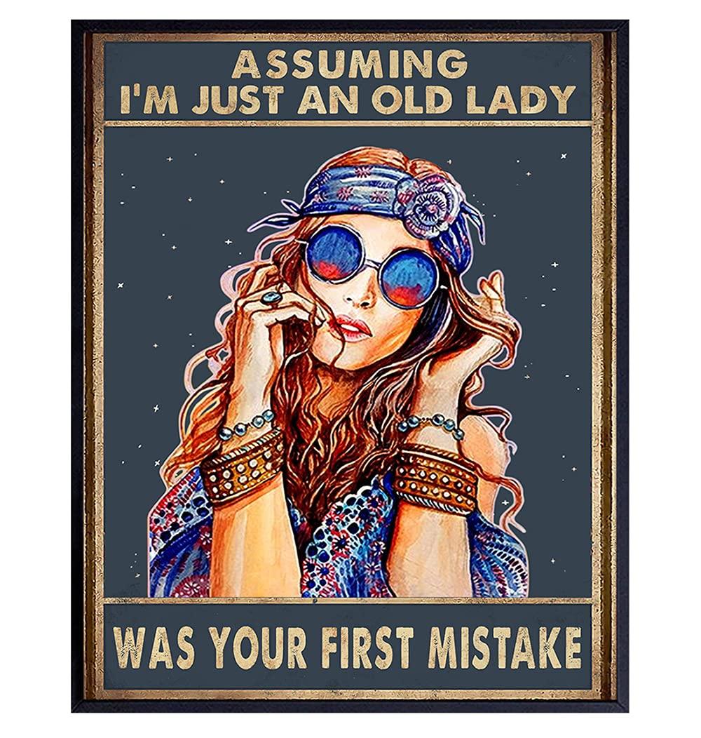 

Assuming Im Just An Old Lady Boho Hippie Room Decor Bohemian Room Decor Funny Birthday Decorations Wall Art Poster Gift 20x30cm（7.8x11.8inch）