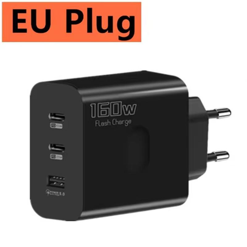 

160 Вт 3-портовое USB-зарядное устройство с быстрой зарядкой, вилка EU, US, UK, настенное зарядное устройство PD, быстрая зарядка для iPhone, Samsung, Xiaomi, Huawei, адаптер для зарядки EU Plug чёрный