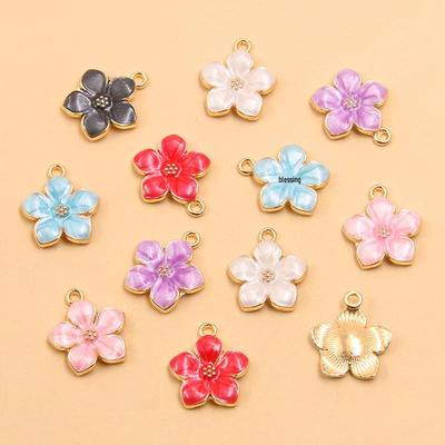 KC Gold Cherry Blossom Fresh Flower Pendant: 6 Colors, 14x16mm, DIY Alloy Jewelry Charm