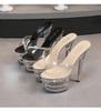 16.5Cm Heel 7Cm Platform Transparent Crystal Sandals Sexy Stage Show Women Banquet Shoes