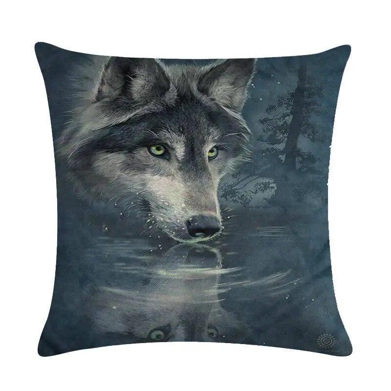 Men's Pillowcase Sofa Decoration Snow Wolf  Northern Forest Night Watchman Colorful Animal Cushion Cover