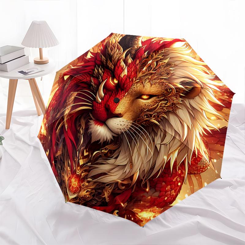 1pc Golden Lion of Fire Automatic Opening and Closing Umbrella - Suitable for Various Occasions, Outdoor Activities, Lightweight and Durable Auto