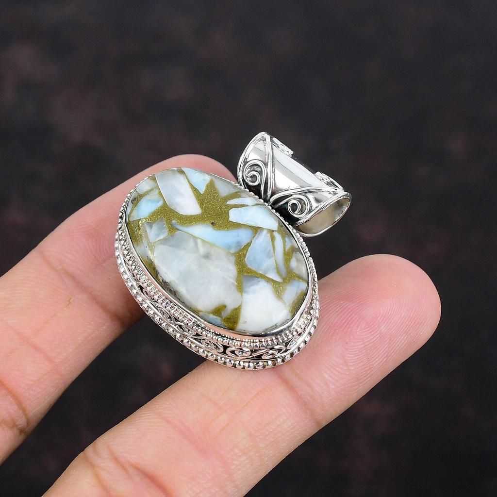Copper Larimar Pendant 925 Sterling Silver Pendant Genuine Gemstone Pendant Handmade Jewelry Vintage Pendant Gifts For Wife Designer Jewelry