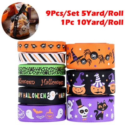 5/10 Yards 10/15/25mm Halloween Decoration Grosgrain Ribbon Printed Halloween Ribbon For Wedding Christmas Decoration DIY Wrap