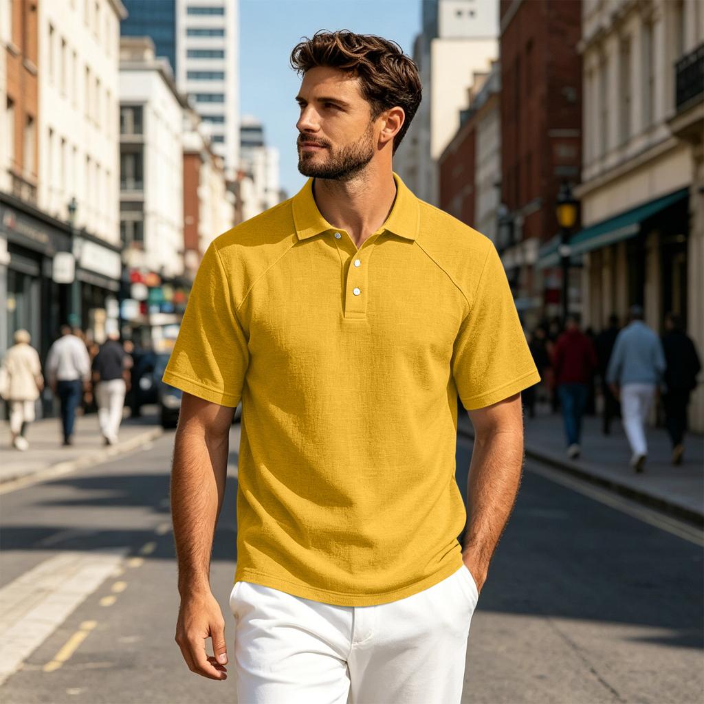 Mens Polo Shirts Short Sleeve Lightweight Cotton Linen Collared Casual Dress Shirts for Men Golf Polos for Men