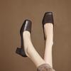 New women's fashion single shoes solid color square head medium heel large size shoes rubber sole four seasons wear square heel casual women's shoes