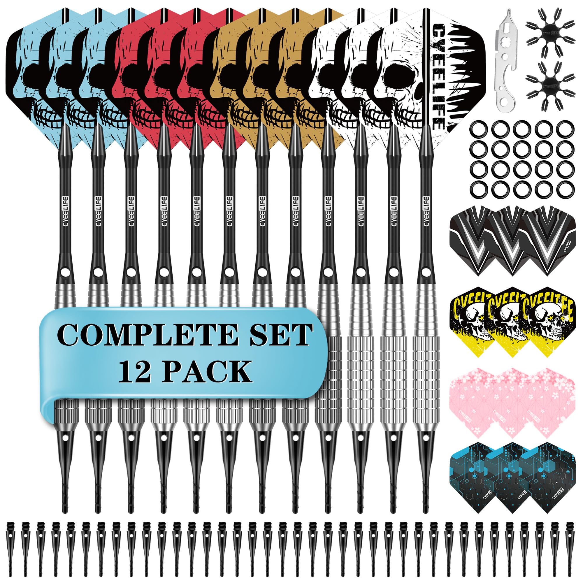 

CyeeLife Plastic Tip Darts, 12-Piece Set, 15/17 Gram Professional Soft Tip Darts for Electronic Dartboards