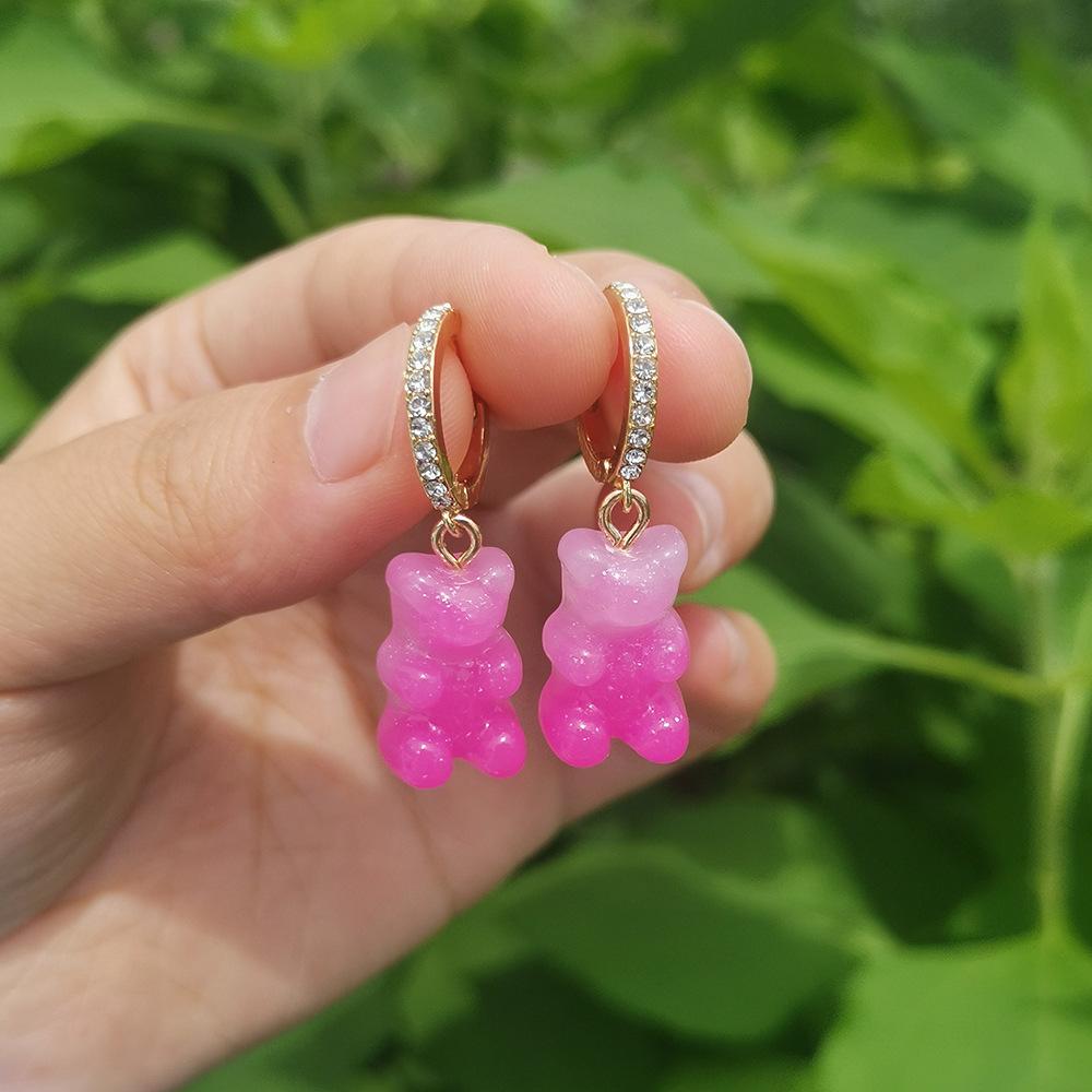 

Cute Acrylic Candy Gummy Bear Dangle Earrings for Women Rainbow Bear CZ Hoop Earrings 2022 Korean Fashion Sweet Girl Zircon