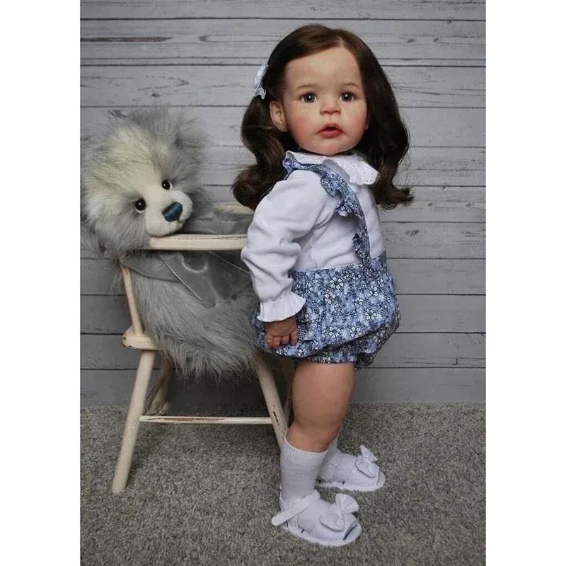 60cm Reborn Toddler Lifelike Girl Doll Already Painted Finished Sandie Popular Lifelike Soft Touch 3D Skin Art Doll Blue eyes