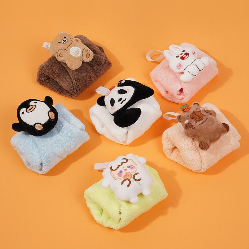Animal Patterneds Kids Hand Towels Soft Corals Velvets Highly Absorbent Fast Drying For Kitchens And Bathrooms