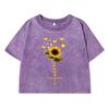 Sunflower Butterfly Beautifulprinting Female Washed Short T Shirts Breathable Street Clothes Fashion Distress Tshirts