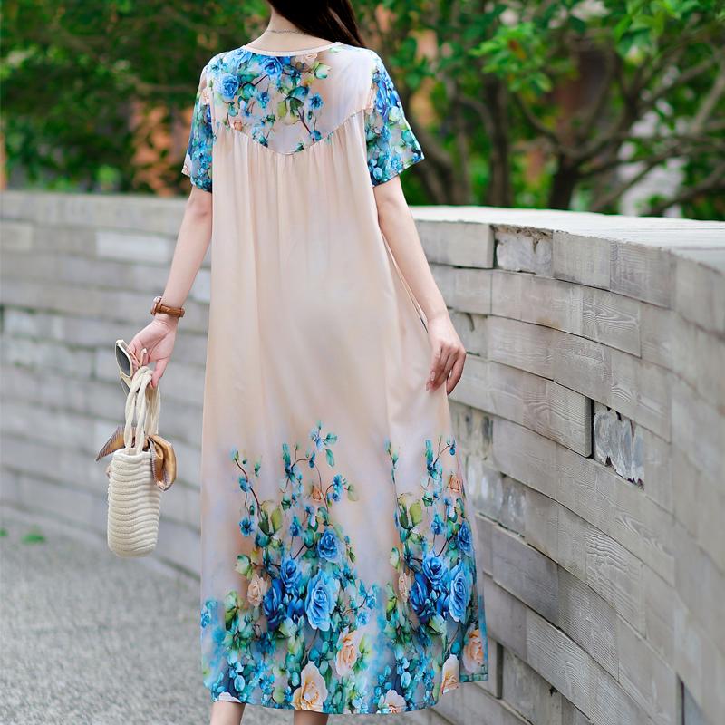 Κομψά Καλοκαιρινά Φαρδιά Φορέματα Γυναικεία Vintage Ρούχα Κοντομάνικο Μεγάλο Μέγεθος Casual Μακρύ Φόρεμα