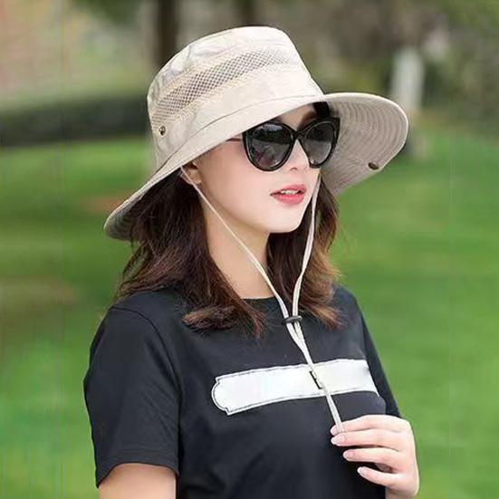 Fisherman Hat Wide Brim Breathable Mesh Sun Hat with Adjustable Drawstring Outdoor Climbing Fishing Hat