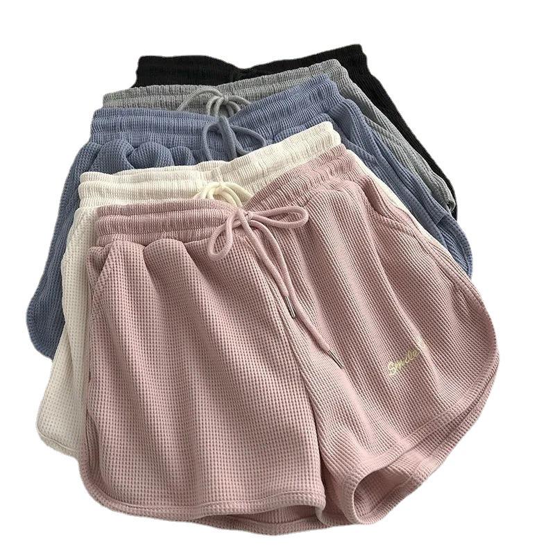 Summer 2023 Women's High-Waist Waffle Shorts - Korean Style Loose Fit, Wide Leg, Ideal for Home & Outdoor Wear