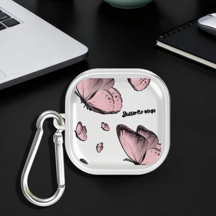 Case For Samsung Galaxy Buds 3Pro 2 Live 4 Pro 3 FE 4Pro 2Pro Clear Earphone Cases Cover With Hook Red Blue Butterfly
