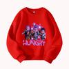 Hungry Graphic Sweatshirt Women's Casual Round Neck Pullover with Anime Girl Print Star Design Fashion Streetwear Top
